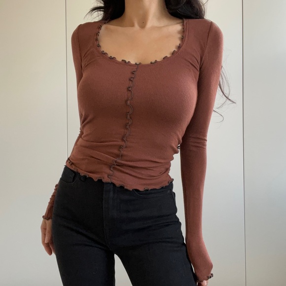 Wilfred Tops - NWT Wilfred haiku leuttice edge top brown XS